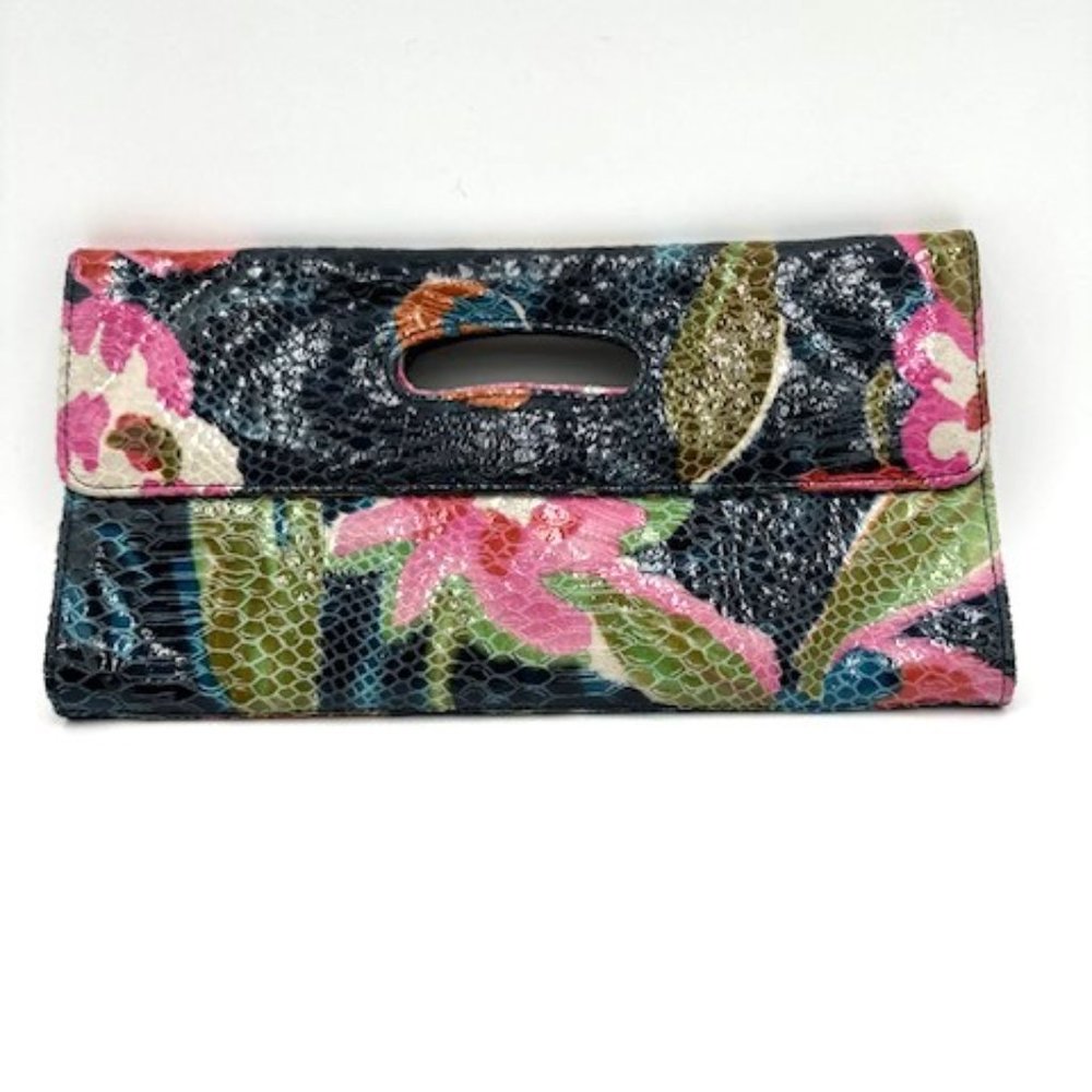 HOBO International Blue Floral Snakeskin Clutch